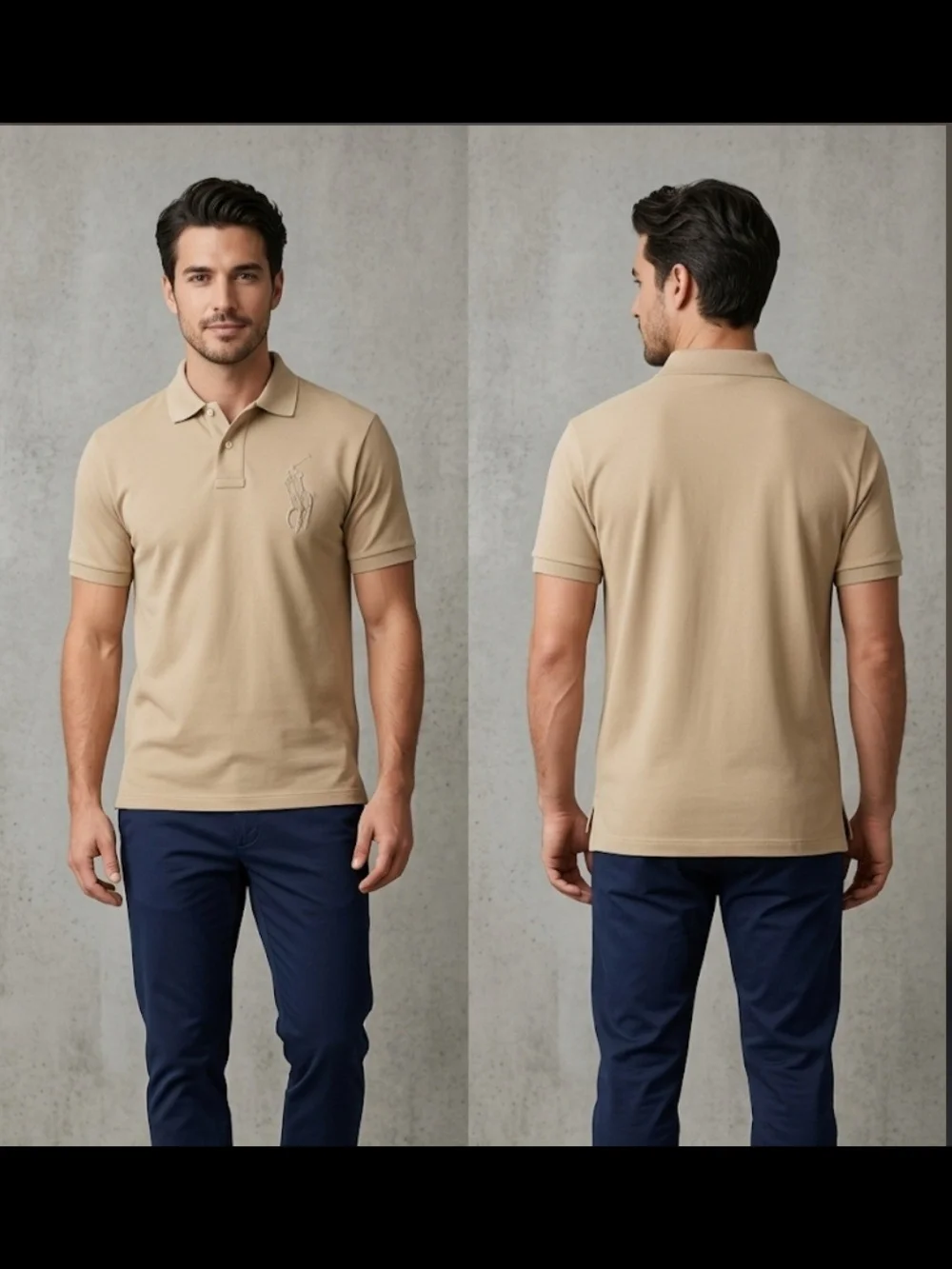 100% Cotton Polo Ralph Lauren Custom Slim Fit Big Pony Polo Shirt Tan/Beige-Sz M